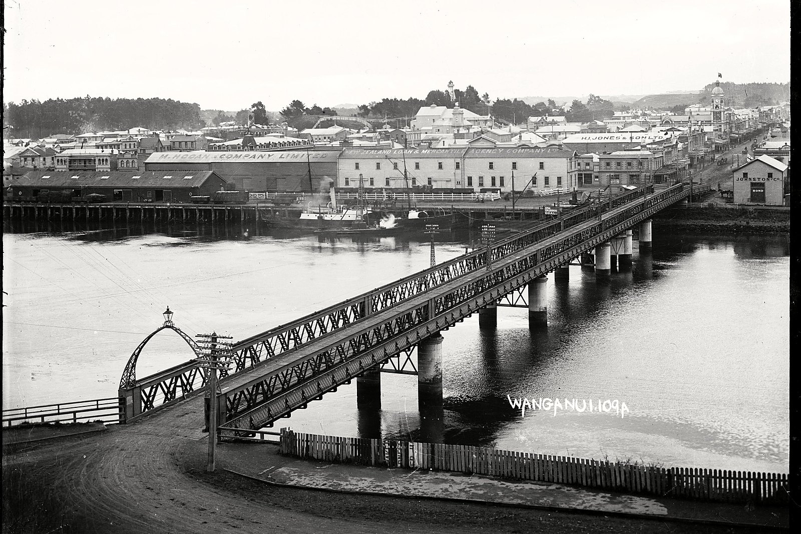 Whanganui and the Town Bridge, photographed around 1908