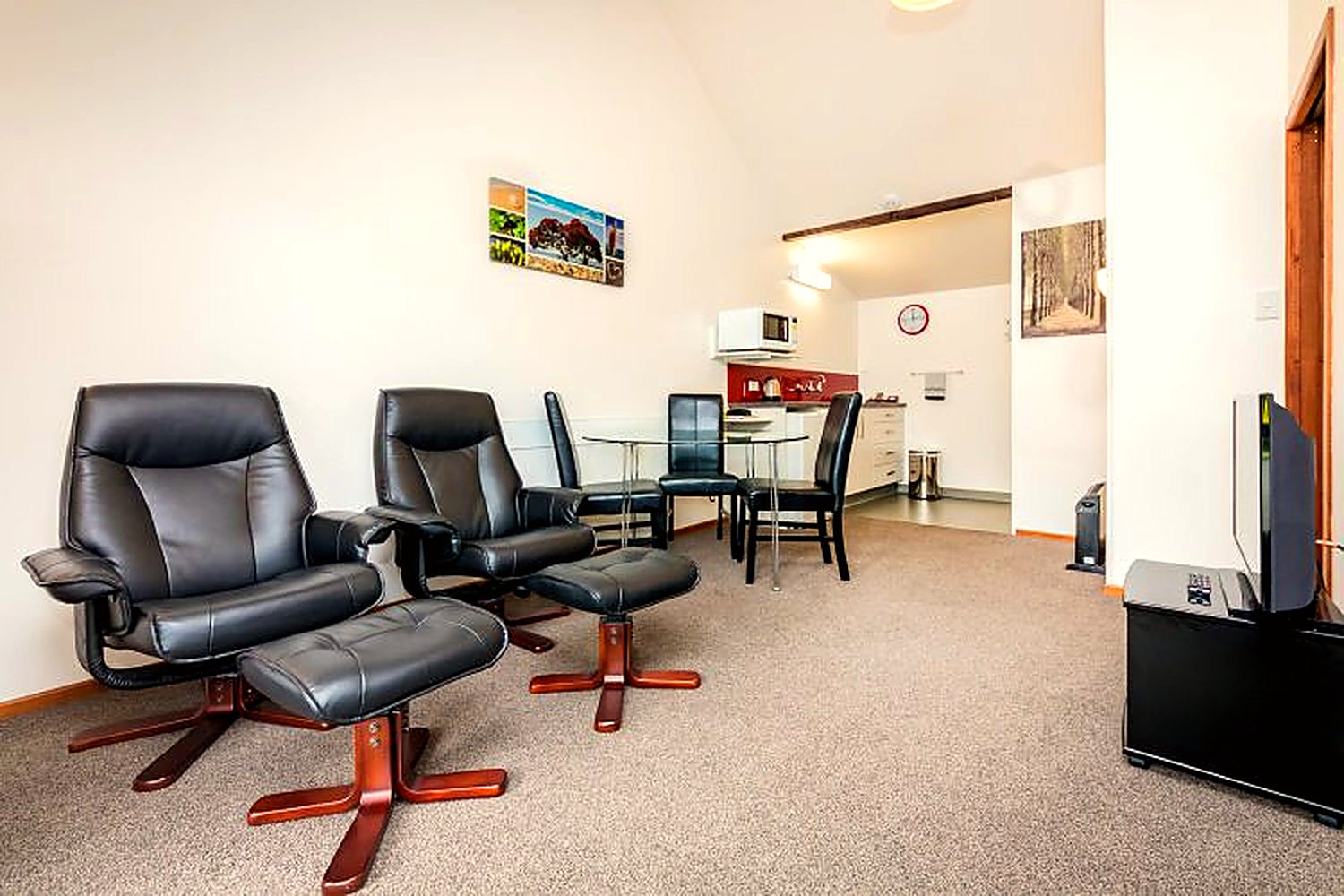 Living area with recliner chairs in the one-bedroom apartment